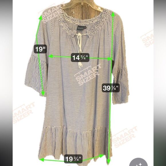 Madison Mathews Sz L Blue White Cotton Front Tie Relaxed Peplum Dress - Picture 7 of 8